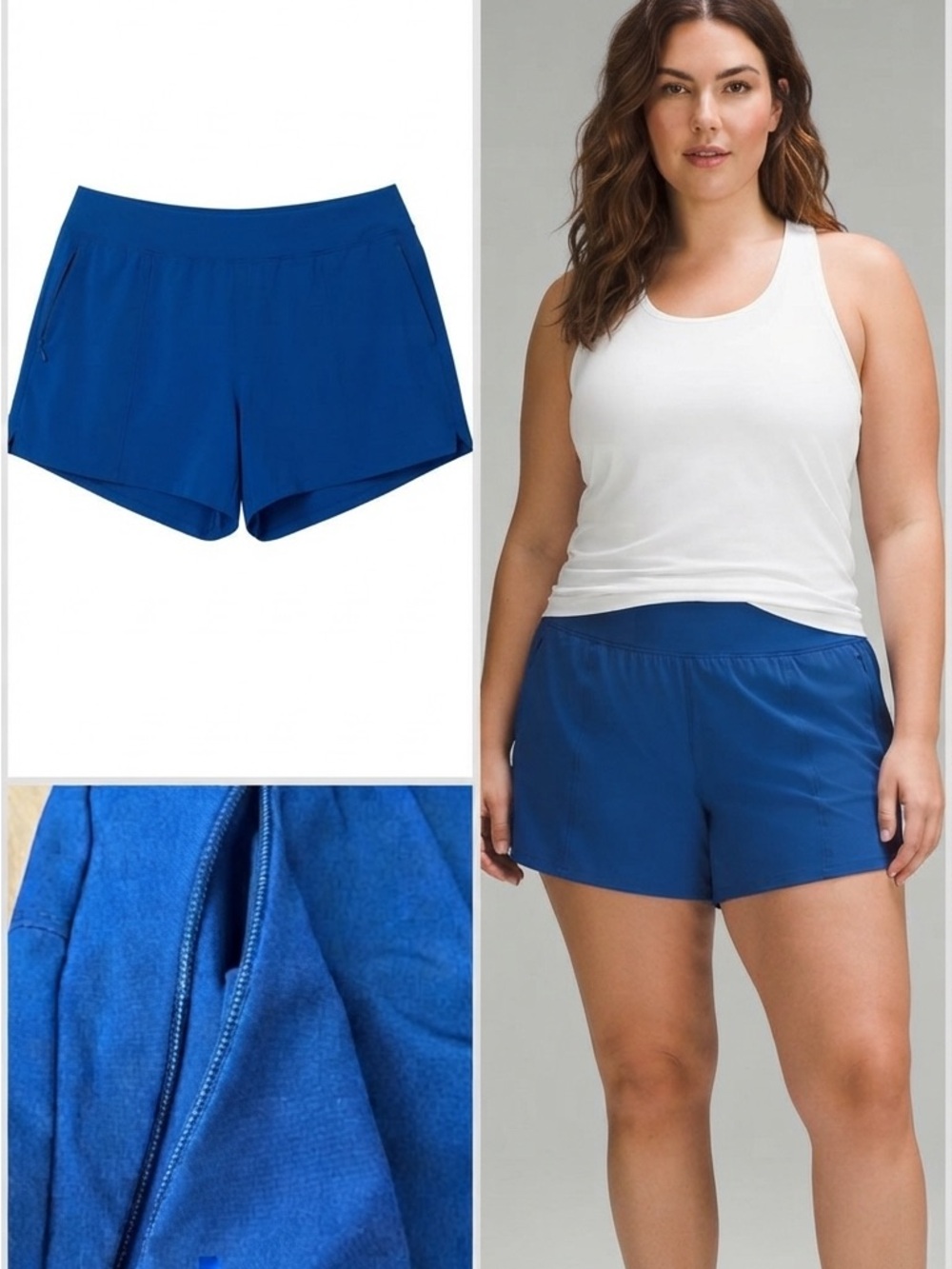 Tek Gear Womens Shorts 1X Plus Active Dry Zip Pockets Royal Blue Comfort Waist